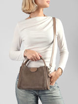 Satchel Suede Ida Leather Lancaster Beige suede ida 100-vue-porte