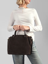 Shoulder Bag Suede Louisa Leather Lancaster Brown suede louisa 104-vue-porte
