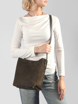 Sac Bandouli�re Suede Cuir Lancaster Vert suede 56-vue-porte