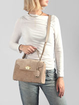 Shoulder Bag Suede Grace Leather Lancaster Beige suede grace 71-vue-porte
