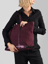 Large Le Cabas Tote Bag Linnen Sequins Vanessa bruno Violet cabas lin 31V40315-vue-porte