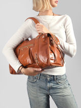 Shoulder Bag Shiny Sauvage Leather A4 Milano Brown shiny sauvage SS24095-vue-porte