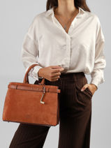 Medium Leather Faubourg Suede Bag Lancel Brown faubourg A14257-vue-porte
