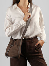 Longchamp Le roseau coulisse nubuck Sacs port� main Marron-vue-porte