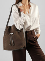 Longchamp Le roseau coulisse nubuck Handbag Brown-vue-porte