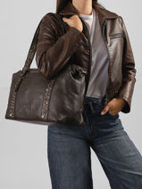 Sac Port� �paule Brooklyn Cuir Basilic pepper Marron brooklyn BBRO04-vue-porte