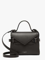Sac Bandouli�re S Double Rabat Emilie Cuir Grain� Le tanneur Noir emily TEMI1006