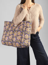A4 Size Shoulder Bag Cabas Cotton Byzantine Multicolor cabas 113-vue-porte