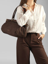 Large Leather Lune Shoulder Bag Nubuck Leather Vanessa bruno Brown lune 3V40921-vue-porte