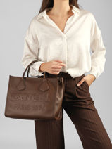 Medium Leather Jour Tote Bag Lancel Brown jour A12996-vue-porte