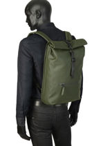 Backpack Rolltop Rucksack Rains Green backpack 1316-vue-porte