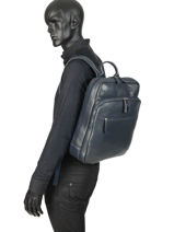 Leather Foulonn� Business Backpack 2 Compartments Etrier Blue foulonne EFOU03-vue-porte