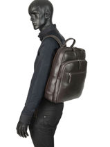Leather Foulonné Business Backpack 2 Compartments Etrier Brown foulonne EFOU03-vue-porte