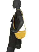 Leather Crossbody Bag Croco Milano Yellow croco CR19062-vue-porte