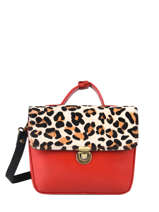 Leather Leopard Satchel Augre f Red leopard L