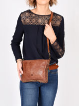 Leather Crossbody Bag Heritage Biba Blue heritage POR2L-vue-porte