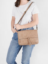 Shoulder Bag Grained Flora & co Beige grained F8045-vue-porte