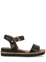 Sandals with wedge heel in leather-TAMARIS