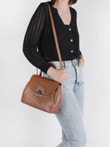Leather Foulonn Pia Top-handle Bag Lancaster Brown retro janis 62-vue-porte