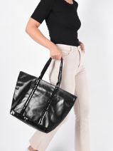 Grand Cabas Cuir Zipp� Vanessa bruno Noir cabas cuir 2V40409-vue-porte