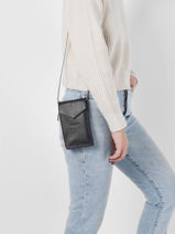 Sac Bandouli�re Pour T�l�phone Foulonn� Pia Cuir Lancaster Noir foulonne pm 27-vue-porte