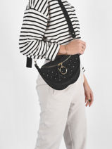 Leather Velvet Studs Belt Bag Milano Black velvet VE21102-vue-porte