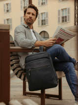 Leather Foulonné Business Backpack 2 Compartments Etrier Blue foulonne EFOU03
