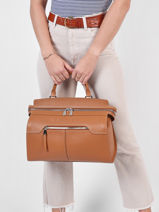 Large Leather Inès Top-handle Bag Lancel Brown ines A11908-vue-porte