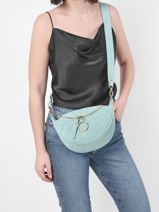 Leather Velvet Studs Belt Bag Milano Green velvet VE21102-vue-porte