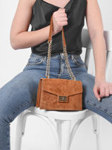 Leather Velvet Crossbody Bag Milano Brown velvet VE21121-vue-porte