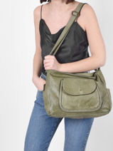 Crossbody Bag Dewashed Leather Milano Green dewashed DE21121-vue-porte