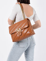 Leather Big Love Bag Puff Maxi Quilt Shoulder Bag Pinko Brown love bag puff 1P22JB-vue-porte