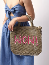Sac Cabas "wow!" Format A4 Paille The jacksons Beige word bag S-WOW-vue-porte