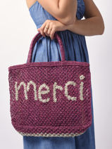 Jute Shopping Bag "merci" The jacksons Violet word bag MERCI-vue-porte