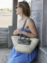 Straw Tote Bag With Leather Pouch Craie Green panier PANIER