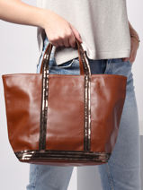 Leather Tote Bag Sequins Vanessa bruno Brown cabas cuir 2V40413-vue-porte