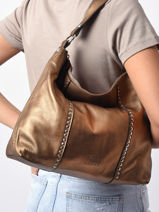 Leather Metallic Shoulder Bag Basilic pepper Gold metallic BMET40-vue-porte