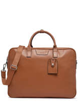Leather Flandres Briefcase With 17" Laptop Sleeve Etrier Brown flandres EFLA8261-vue-porte
