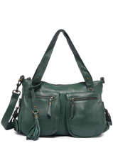 Leather Cow Shoulder Bag Basilic pepper Green cow BCOW37