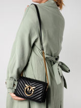 Leather Love Mini Click Chevron Crossbody Bag Pinko Black love bag quilt 1P22UR-vue-porte