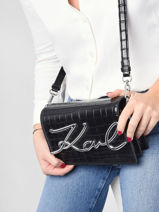 Leather k/signature croco shoulder bag-KARL LAGERFELD-vue-porte