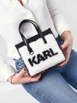 Small k/skuare shearling satchel-KARL LAGERFELD-vue-porte