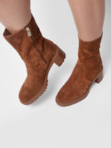 Heeled  Boots In Leather Tommy hilfiger Brown women 6620GTU-vue-porte