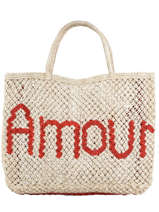 Sac Cabas "amour" Format A4 Paille The jacksons Rouge word bag AMOUR
