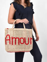Sac Cabas "amour" Format A4 Paille The jacksons Rouge word bag AMOUR-vue-porte