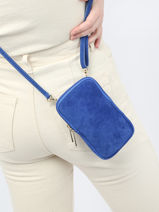 Leather Velvet Phone Bag Milano Blue velvet VE21104G-vue-porte
