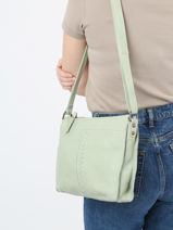 Leather Cow Crossbody Bag Basilic pepper Green cow BCOW38-vue-porte