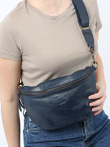 Leather Cow Belt Bag Basilic pepper Blue cow BCOW54-vue-porte