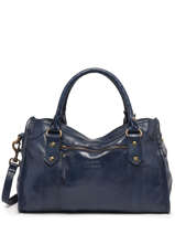 Sac Port� Main Cow Cuir Basilic pepper Bleu cow BCOW22