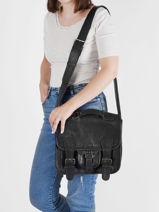 Leather Cartable Shoulder Bag Paul marius Black vintage S-vue-porte